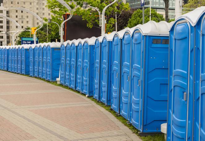 Seasonal porta potty units set up at a Wichita, Kansas venue